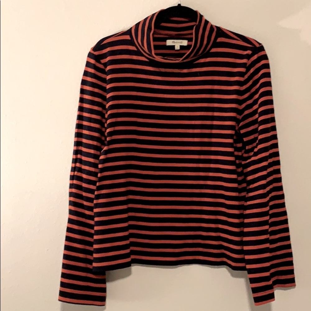 Madewell, blue & orange stripe long sleeve shirt